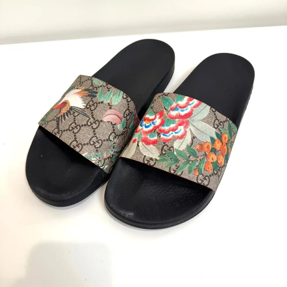 GUCCI GG Supreme Tian Hummingbird Floral Monogram Canvas Slides 11